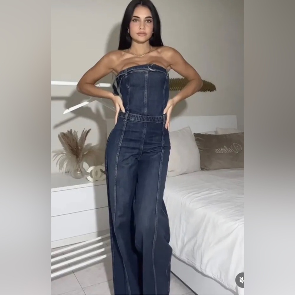 ZARA STRAPLESS TRF DENIM JUMPSUIT NAVY BLUE 0541/239 296/017